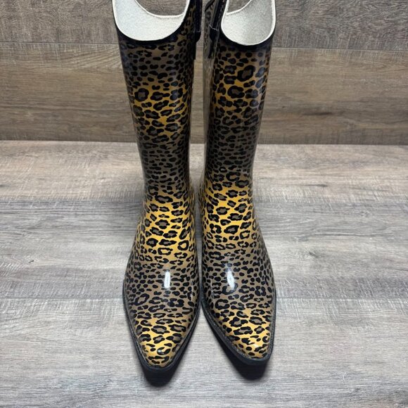 Corkys Western Leopard Print Rubber Rain Boots Women's Size 10 - Picture 2 of 6
